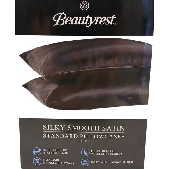 2 Pc Beautyrest STANDARD Satin Pillowcases BLACK Silky Therapeutic Hair Skin NEW - Picture 1 of 10